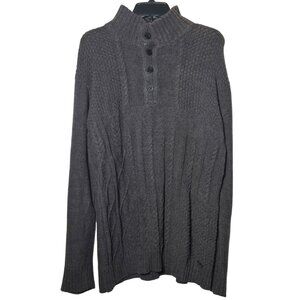 Buckle Black Mens Athletic‎ Fit 1/4 Button Sweater Large Fisherman Henley Cable